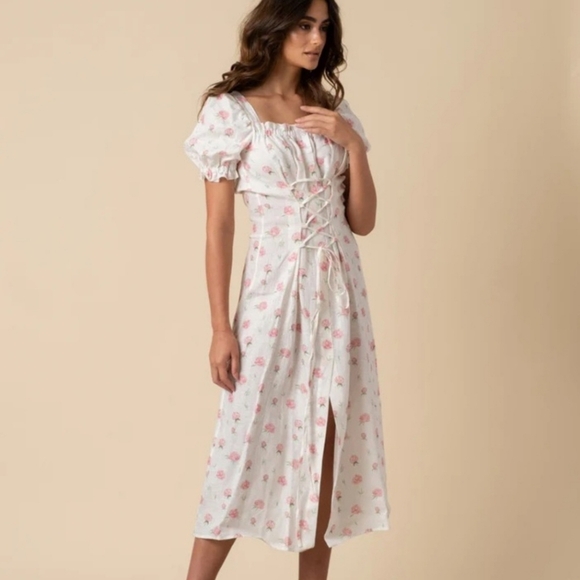 Sleeper Marquise 100% linen dress in roses, sz xs - Picture 2 of 13